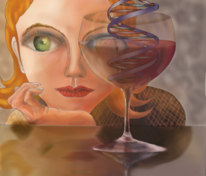 Illustration of Face with Wine Glass and Helix