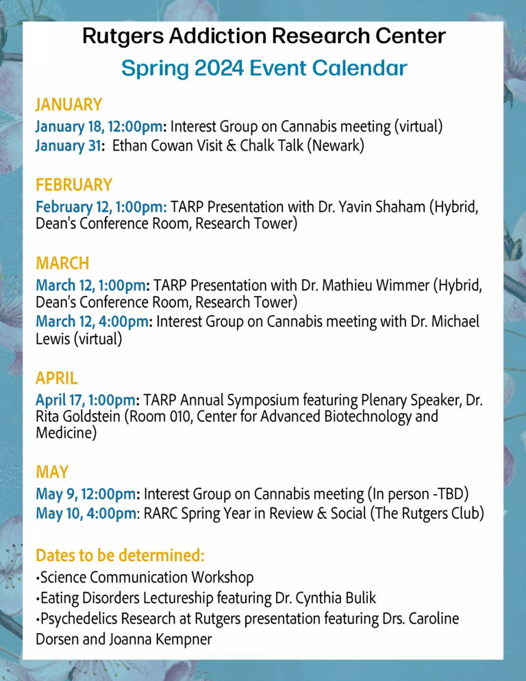 RARC Spring 2024 Event Calendar Rutgers Addiction Research Center (RARC)
